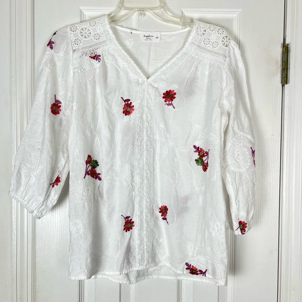Sapphire Petite Boho Floral Embroidered Lace Peasant Blouse